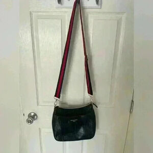 ModaPrincipe Italy Crossbody Bag Black Leather Shoulder Crocodile Embossed